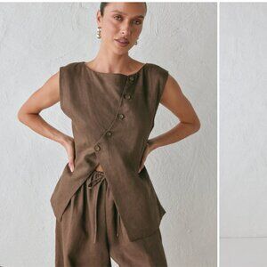 NWT VRG GRL Aria Linen Vest Chocolate Brown AU 10 / US 6 $130
